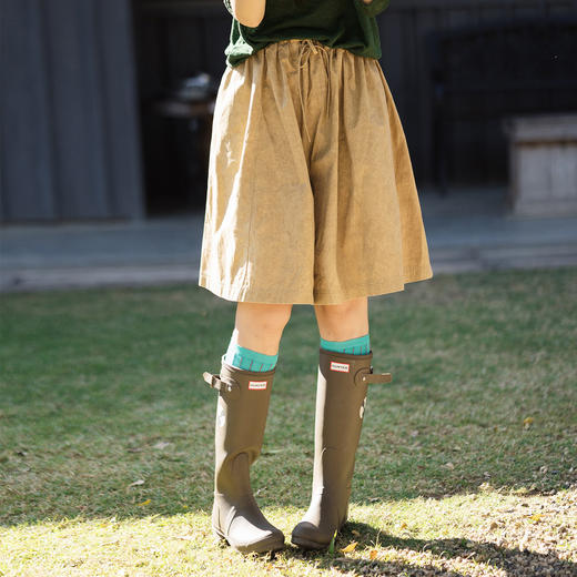 特绽放100朵/随意走走* 斜纹纯棉肌理感宽松帅气松紧腰系带短裤女 商品图0