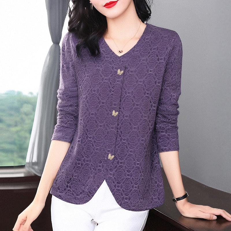 春季长袖打底衫女士上衣春装2026年新款大码女装时尚洋气蕾丝小衫