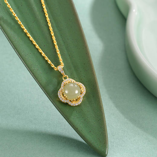 子佩集【四叶明媚】S925银套链【DZ07062】镀金四叶草和田玉项链2510 商品图2