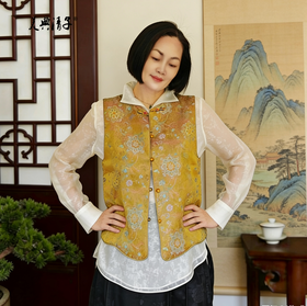 新中式提花双面穿圆领单排扣马甲