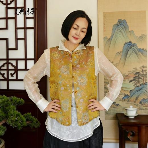 新中式提花双面穿圆领单排扣马甲 商品图0