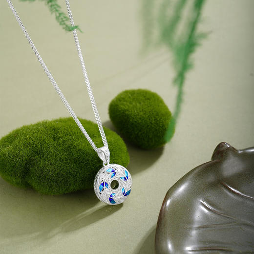 子佩集【一叶转运】S990银套链【MXTL034】花丝珐琅彩树叶平安扣福字项链2510 商品图7