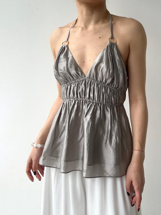 SIJIA｜SS2627 银灰⾦属环挂脖上⾐ 商品图0