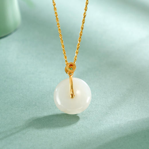 子佩集【繁花相扣】S925银套链【DZ04371】镀金平安扣和田玉古法银项链2510 商品图1