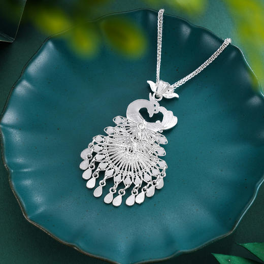 子佩集S990银【灵羽摇华】花丝孔雀套链（小号）【YXYLDZ045】项链珐琅彩2509 商品图2