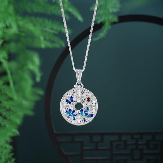 子佩集【蝶引花深】S990银吊坠【YXYLDZ055】繁花似锦花丝珐琅彩蝶恋花南红（不含链）2510 商品图7