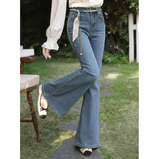 鹿向南「枫糖落日」复古蓝小个子直筒微喇牛仔裤春季显瘦长裤子女 商品图1