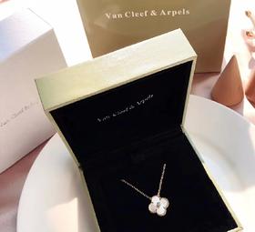 梵克雅宝镶钻白贝母四叶草项链