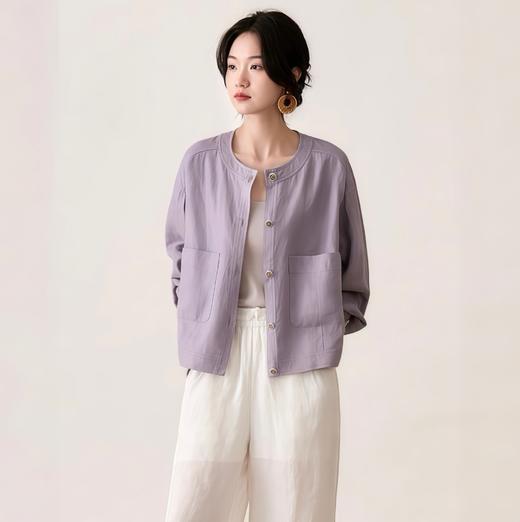 LONGNVFAIR天丝醋酸圆领短外套 宽松落肩 遮肉显瘦 商品图5