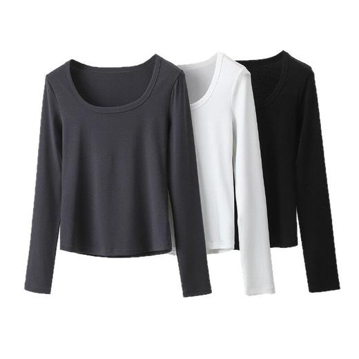 「自」全新升级【铂金会员119/天猫159/差价40】(11449)洛诗琳气质莫代尔显瘦T恤女2026春季U领轻奢长袖打底上衣yz11449 商品图4