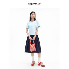 SELFWHO简约风琴压褶毛织手提包女2026夏季新款日常通勤条纹包包