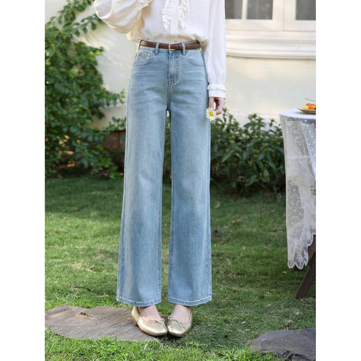 鹿向南「星序丹宁」简约蓝色显瘦直筒牛仔裤女夏季新款小个子长裤 商品图2