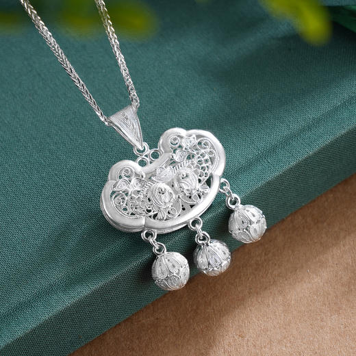 子佩集S990银【年年有余】套链【QFDZ029】儿童花丝长命锁项链2509 商品图3