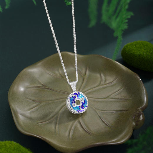 子佩集【好运连鲤】S990银套链【YXYLDZ056】花丝珐琅彩双鱼平安扣福字项链2510 商品图3