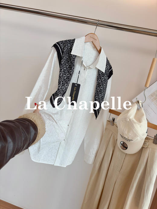 专柜实拍【全棉亲肤好穿！】拉夏贝尔/La Chapelle翻领排扣印花小众设计感高级简约气质长袖衬衫上衣 商品图4