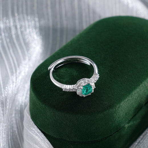 子佩集【青翠芳华】S925银戒指【RM0518-XF】培育宝石祖母绿方块2510 商品图6