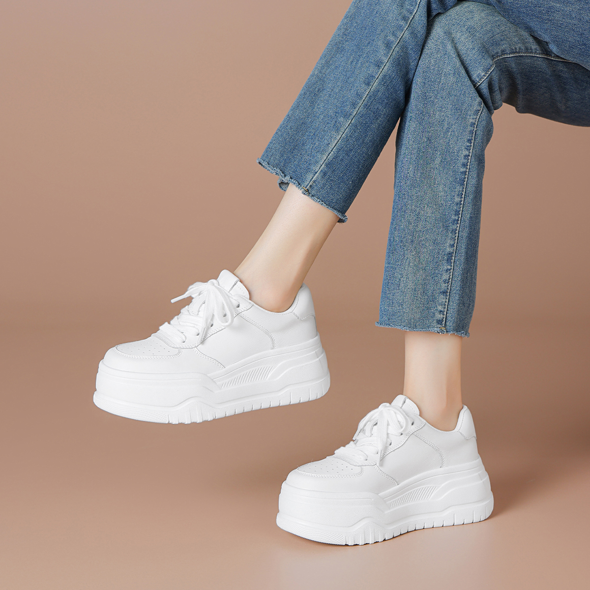 牛皮厚底小白鞋百搭显高舒适透气