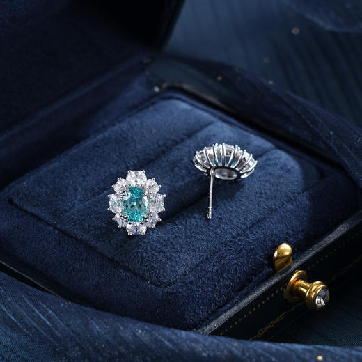 子佩集【蔚蓝花海】S925银耳钉【EM3050-XF】培育宝石帕拉伊巴蓝碧玺椭圆2510 商品图8
