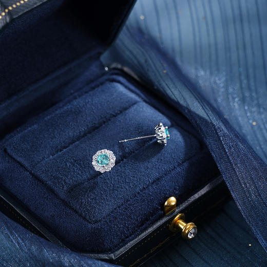 子佩集【花开海畔】S925银耳钉【EM3113-XF】培育宝石帕拉伊巴蓝碧玺太阳花2510 商品图5