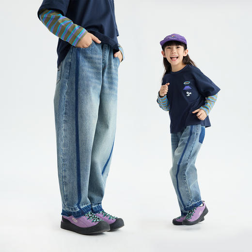 MANHOJIA【弯刀牛仔】儿童牛仔裤春新品水洗做旧撞色牛仔弯刀裤 商品图1