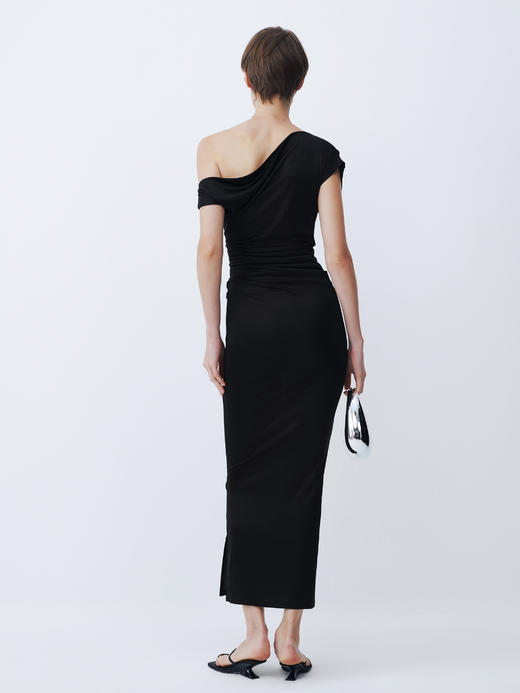 SIJIA｜SS2653 黑色醋酸斜肩短袖连衣裙 商品图4