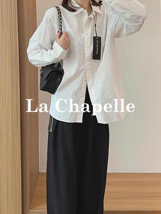 专柜实拍【全棉亲肤好穿！】拉夏贝尔/La Chapelle翻领排扣印花小众设计感高级简约气质长袖衬衫上衣 商品图1