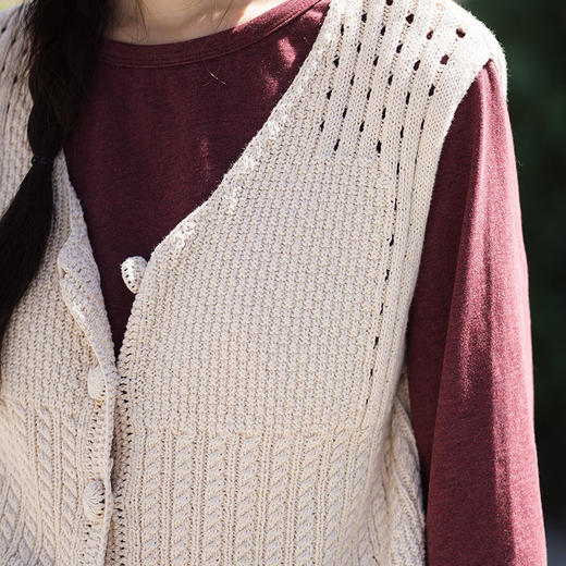 绽放134朵/田野马甲*多种针法拼接肌理纯棉百搭v领针织开襟马夹女 商品图3