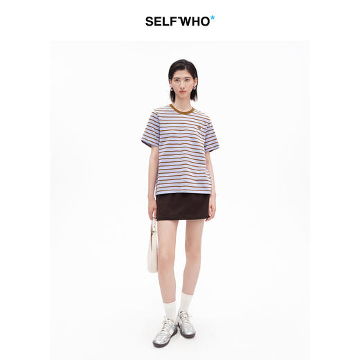 SELFWHO全棉纯色针织A字短裙女2026夏新款休闲松紧腰小个子半身裙 商品图3