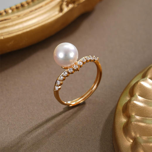 子佩集【曦光莹华】银S925珍珠AOYA奥雅戒指【HJYJZ004】8mm珠镀金V字2512 商品图2