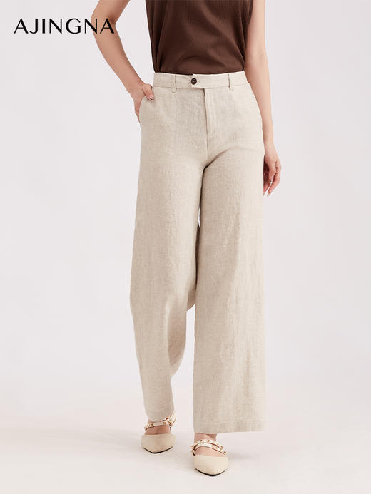 【商场同款】阿菁娜春季新款静奢风高腰阔腿裤天然亚麻透气抑菌廓形舒展高级松弛A31C110023 商品图4