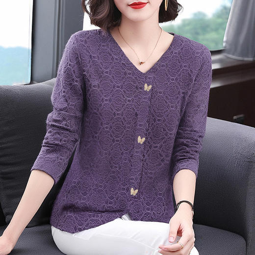 春季长袖打底衫女士上衣春装2026年新款大码女装时尚洋气蕾丝小衫 商品图2