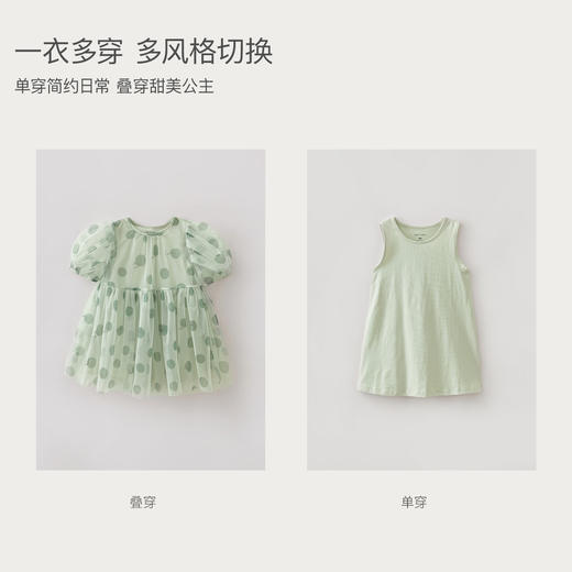 【2件套】马克珍妮茶绿波点女童网纱连衣裙2026年夏装新款561058 商品图3