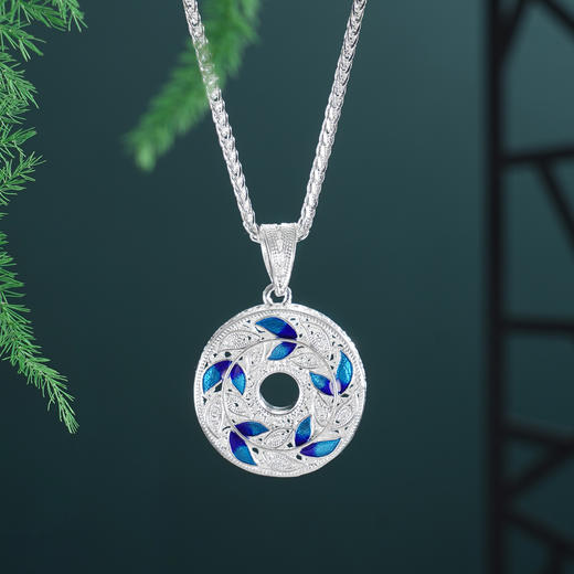 子佩集【一叶转运】S990银套链【MXTL034】花丝珐琅彩树叶平安扣福字项链2510 商品图11