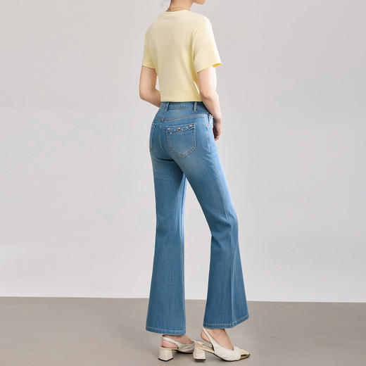 「高货wl」全新升级【铂金会员275/天猫369/差价94】(65517)洛诗琳气质四面弹烫钻牛仔裤2026春季天丝竹节棉喇叭裤女 商品图1