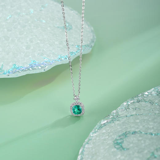 子佩集【青翠芳华】S925银套链【PM2288-XF】培育宝石祖母绿小方块2510 商品图0