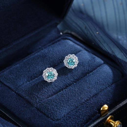 子佩集【花开海畔】S925银耳钉【EM3113-XF】培育宝石帕拉伊巴蓝碧玺太阳花2510 商品图9