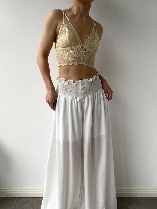 SIJIA｜SS2623 白色高腰收褶阔腿裤 商品图0