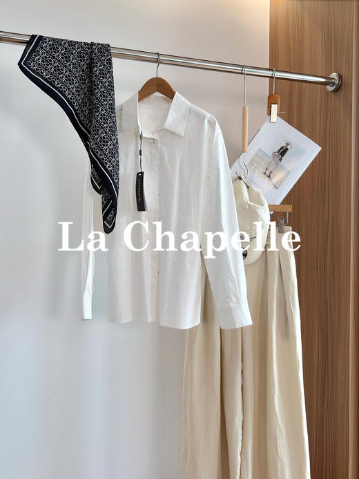专柜实拍【全棉亲肤好穿！】拉夏贝尔/La Chapelle翻领排扣印花小众设计感高级简约气质长袖衬衫上衣 商品图5