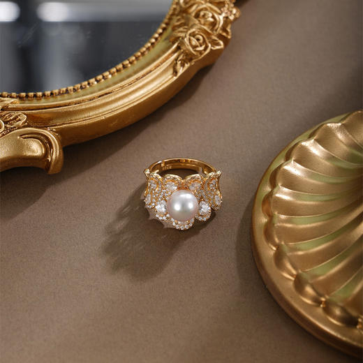 子佩集【女王加冕】银S925珍珠AOYA奥雅戒指【HJYJZ009】8mm珠镀金爱心水滴皇冠2512 商品图4