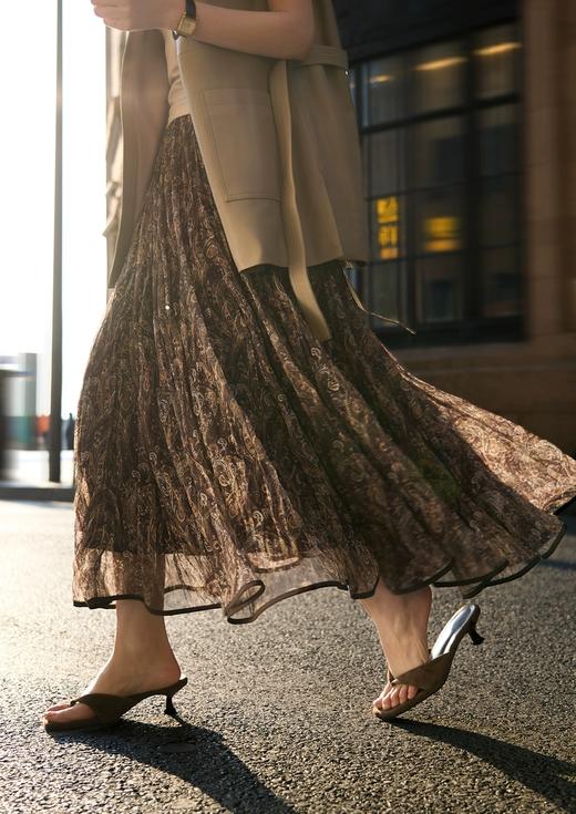 巴塞光影"流浪"伞裙度假风复古印花压褶大摆半身裙 商品图2