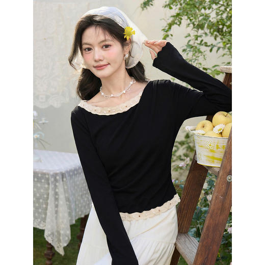 鹿向南「风信子白」设计感短袖杏色T恤女夏新款法式显瘦短款上衣 商品图1