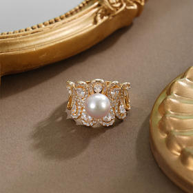 子佩集【女王加冕】银S925珍珠AOYA奥雅戒指【HJYJZ009】8mm珠镀金爱心水滴皇冠2512