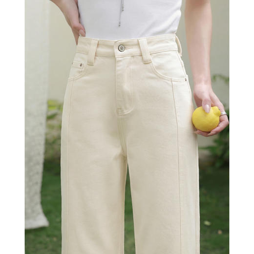 鹿向南「闲庭漫步」杏色高腰显瘦直筒牛仔裤女夏新款小个子九分裤 商品图4