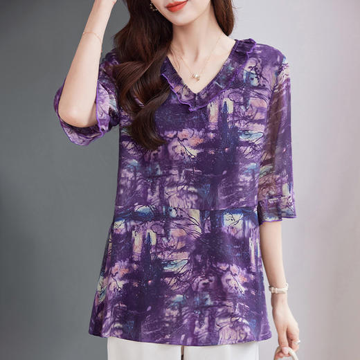 短袖雪纺衫女七分袖2026年夏季新款中袖女士上衣洋气宽松大码女装 商品图2