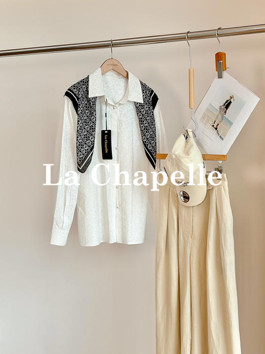 专柜实拍【全棉亲肤好穿！】拉夏贝尔/La Chapelle翻领排扣印花小众设计感高级简约气质长袖衬衫上衣 商品图0