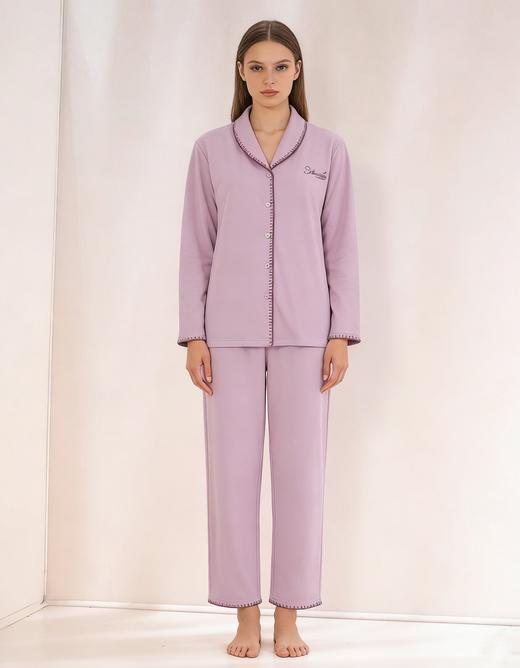 【莱赛尔腈纶混纺】SCHIESSER等舒雅保暖女士家居服套装，柔软保暖，手感有点一定厚度，松软顺滑青果领设计撞色包边装饰31/21762H 商品图2