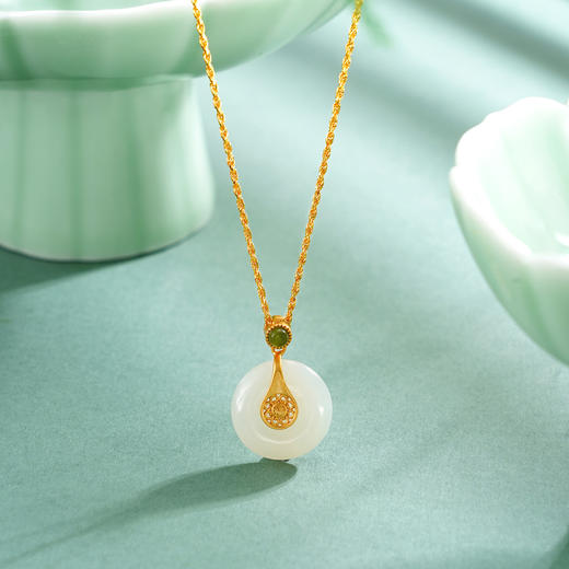 子佩集【繁花相扣】S925银套链【DZ04371】镀金平安扣和田玉古法银项链2510 商品图4