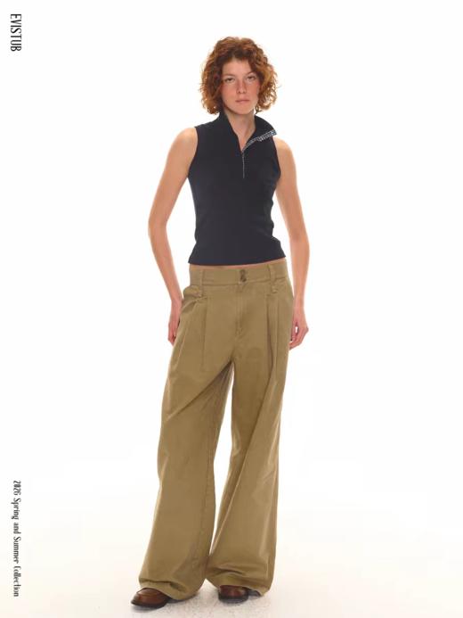 Evistub girls/E-6CCK1904/ 复古休闲长裤  100%棉石磨酵洗阔腿低腰休闲裤 商品图1