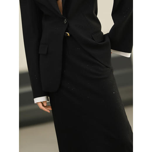 COCOBELLA优雅黑色前后开叉高腰半身裙女春通勤一步裙HS0073 商品图1