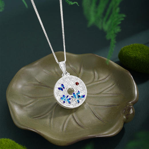 子佩集【蝶引花深】S990银吊坠【YXYLDZ055】繁花似锦花丝珐琅彩蝶恋花南红（不含链）2510 商品图0